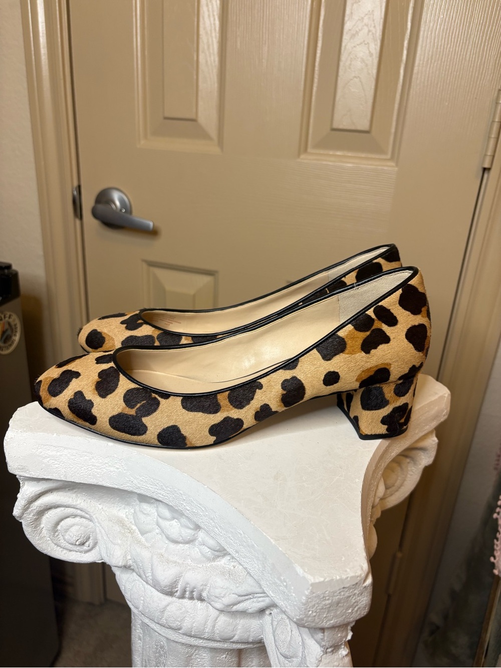 Cole Haan Leopard Print Block Heel Pumps - Tan/Black - Picture 4 of 6